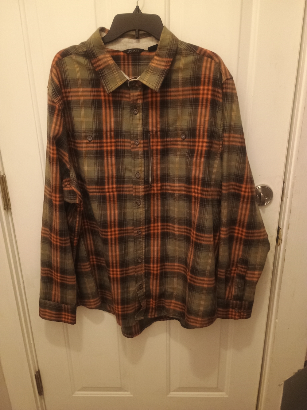 Jockey brand olive green and orange plaid flannel long-sleeve shirt Men XXL - Picture 2 of 9